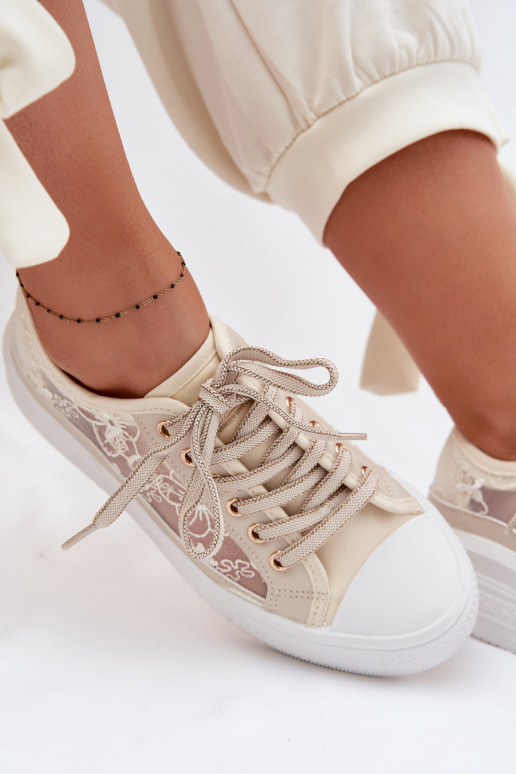 Women's Lace Sneakers On Platform Lee Cooper LCW-26-44-4481 Beige