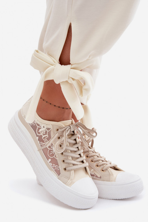 Women's Lace Sneakers On Platform Lee Cooper LCW-26-44-4481 Beige