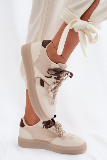 Women's Sneakers With Double Laces Light Beige Relisa