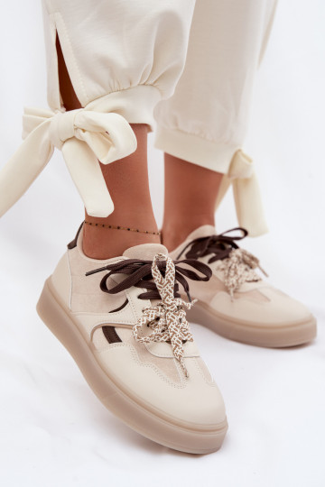 Women's Sneakers With Double Laces Light Beige Relisa 2