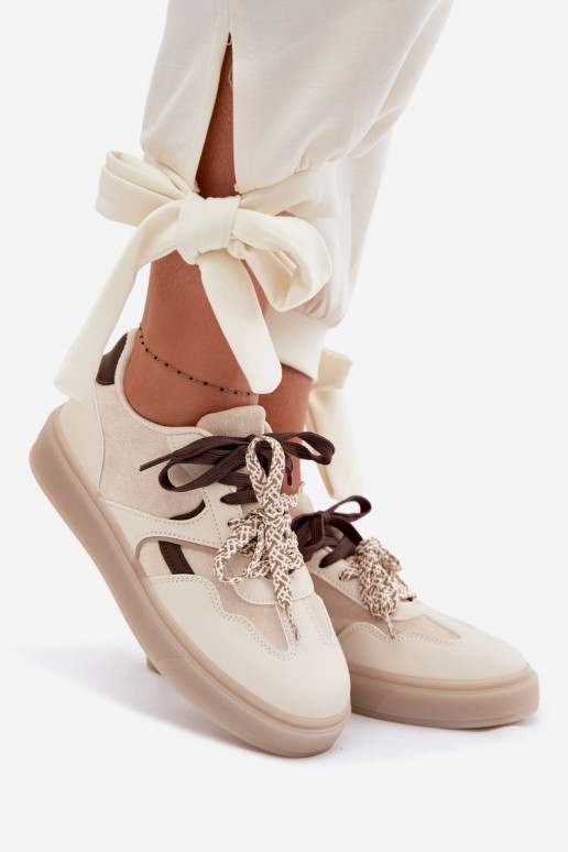 Women's Sneakers With Double Laces Light Beige Relisa