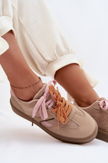 Women's Sneakers With Double Laces Light Brown Relisa