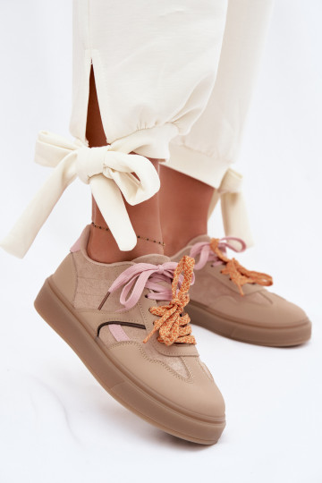 Women's Sneakers With Double Laces Light Brown Relisa 2