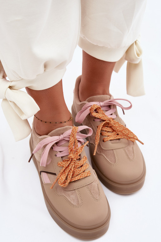 Women's Sneakers With Double Laces Light Brown Relisa