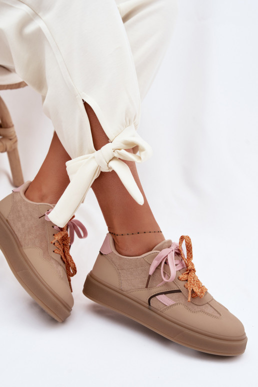 Women's Sneakers With Double Laces Light Brown Relisa