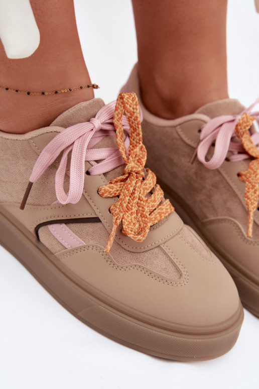 Women's Sneakers With Double Laces Light Brown Relisa