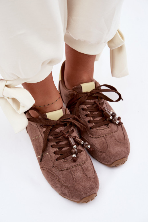 Women's Low Sneakers With Beads Brown Galora