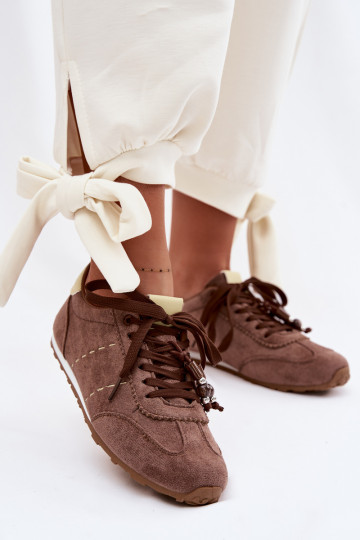Women's Low Sneakers With Beads Brown Galora 2