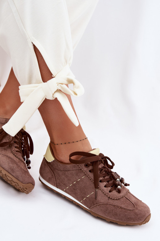 Sneakersy Damskie NiskiewithKoralikami Brązowe Galora