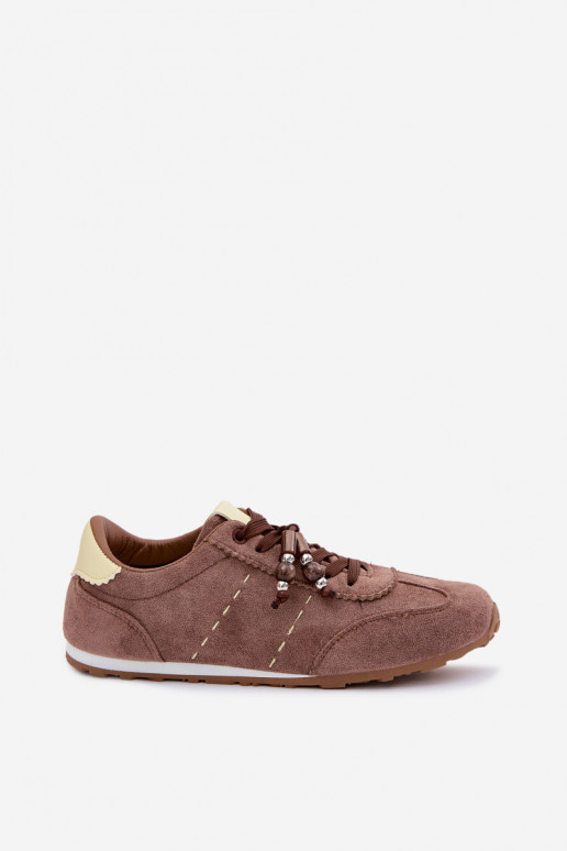 Women's Low Sneakers With Beads Brown Galora