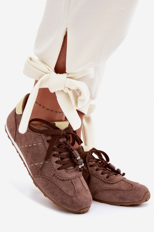 Women's Low Sneakers With Beads Brown Galora