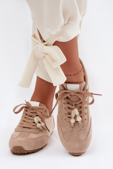 Women's Low Beaded Sneakers Beige Galora