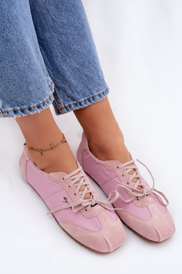 Zamszowe Sneakersy Niskie Damskie Big Star TT274600 Różowe