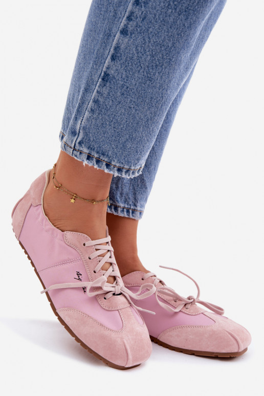 Zamszowe Sneakersy Niskie Damskie Big Star TT274600 Różowe