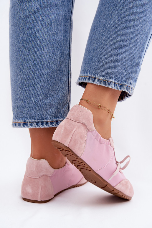 Zamszowe Sneakersy Niskie Damskie Big Star TT274600 Różowe