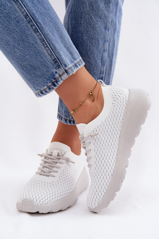 Materiałowe Buty Sportowe Damskie Białe Helinae