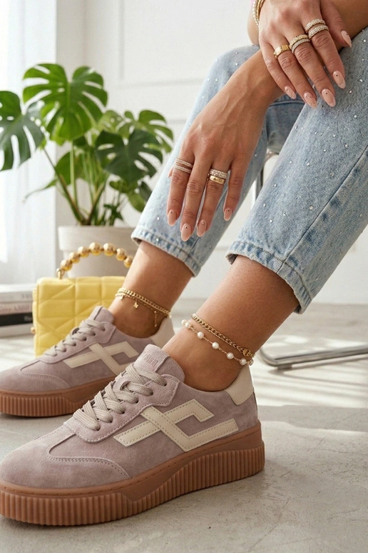 Beżowe Sneakersy Ze Skóry Naturalnej...