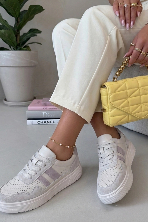 Beżowe Sneakersy Ze Skóry Naturalnej...