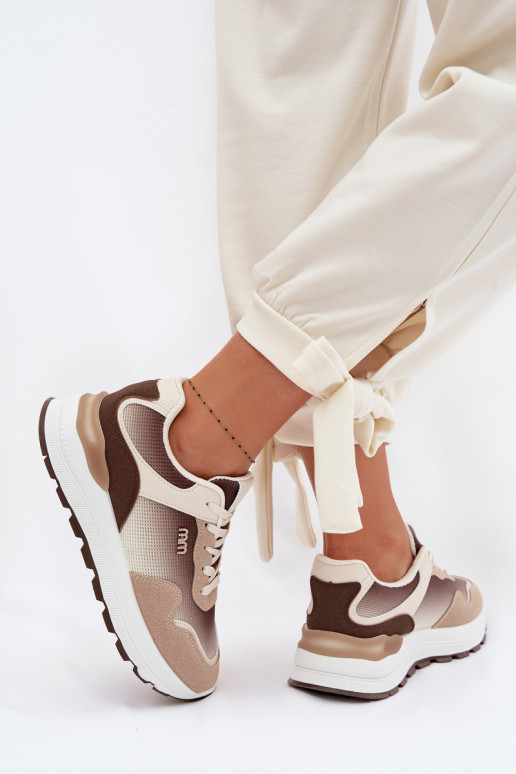 Sneakersy Damskie Na Platformie Brązowe Lelmira