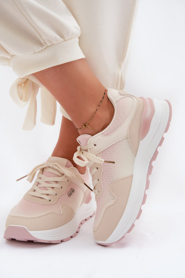 Sneakersy Damskie Na Platformie Beżowe Lelmira