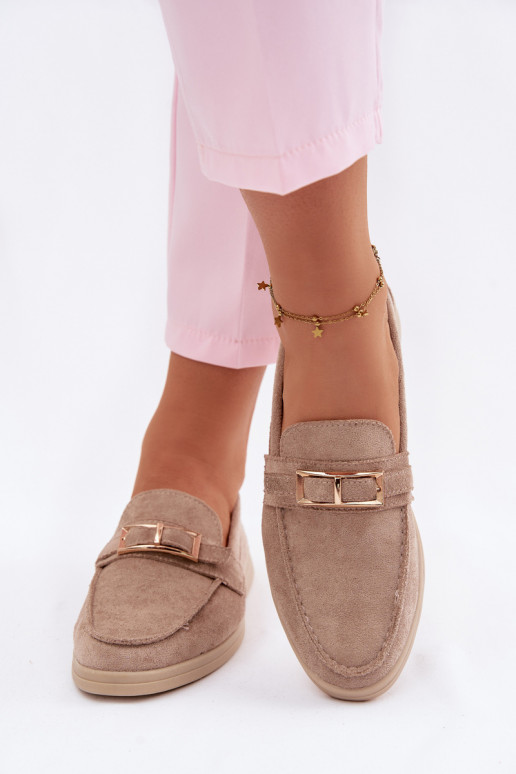 Women's Beige Loafers With Buckle Belinae