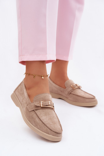 Women's Beige Loafers With Buckle Belinae 2