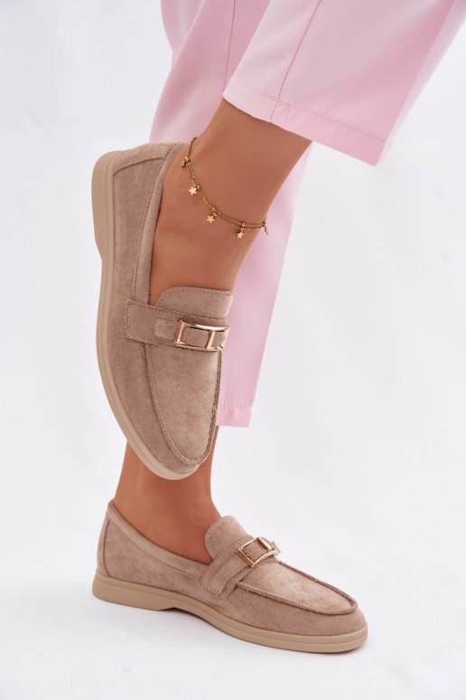 Women's Beige Loafers With Buckle Belinae