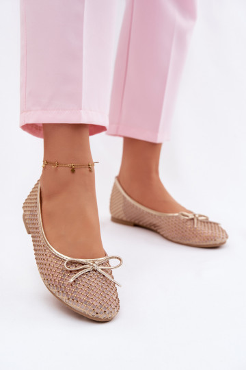 Vinceza Mesh Ballerinas With Embellishment 62270 Gold