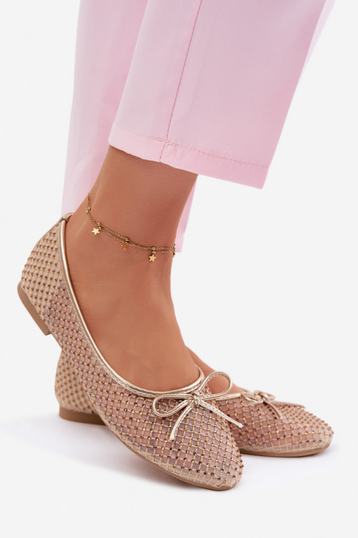 Vinceza Mesh Ballerinas With Embellishment 62270 Gold