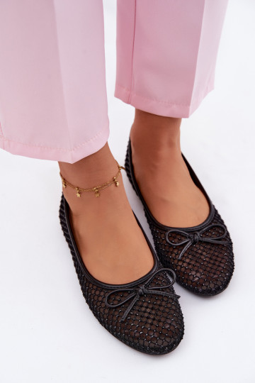 Vinceza Mesh Ballerinas with Embellishment 62270 Black