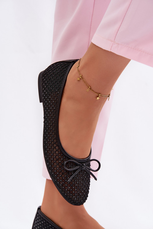 Vinceza Mesh Ballerinas with Embellishment 62270 Black