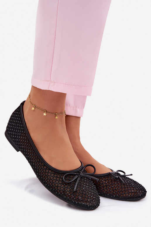 Vinceza Mesh Ballerinas with Embellishment 62270 Black