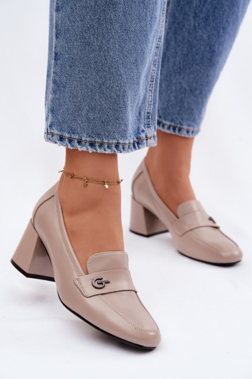 Leather Women's Heeled Shoes Vinceza 18119 Beige