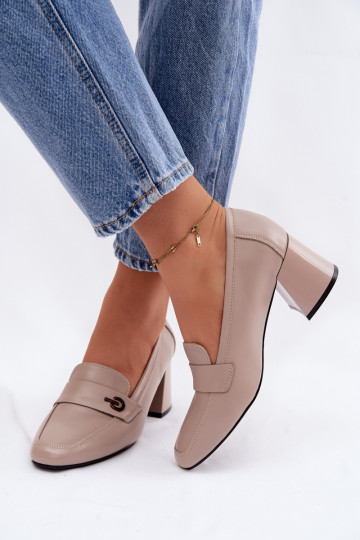 Leather Women's Heeled Shoes Vinceza 18119 Beige 2