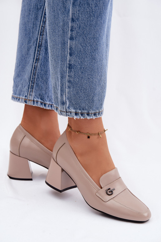 Leather Women's Heeled Shoes Vinceza 18119 Beige