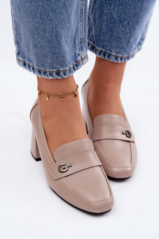 Leather Women's Heeled Shoes Vinceza 18119 Beige