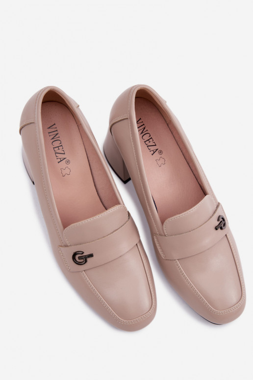 Leather Women's Heeled Shoes Vinceza 18119 Beige