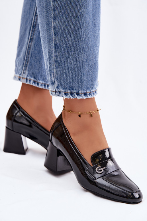 Leather Patent Women's Heeled Shoes Vinceza 18119 Black