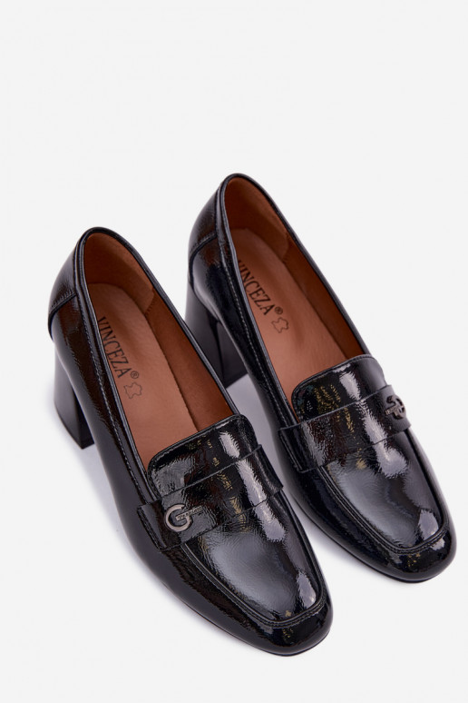 Leather Patent Women's Heeled Shoes Vinceza 18119 Black