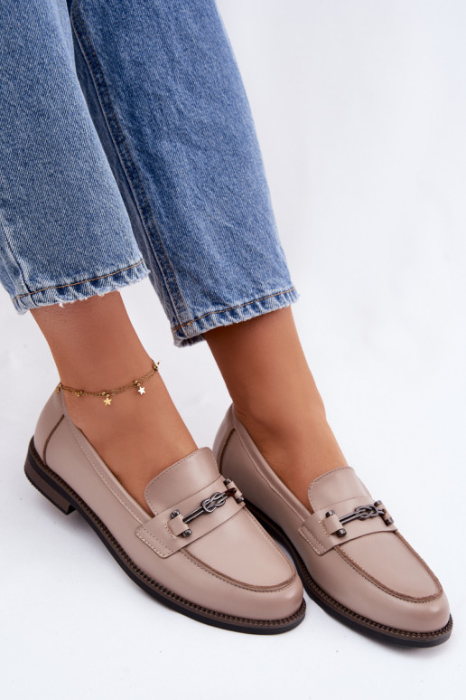 Women's Leather Loafers Vinceza 18132 Beige