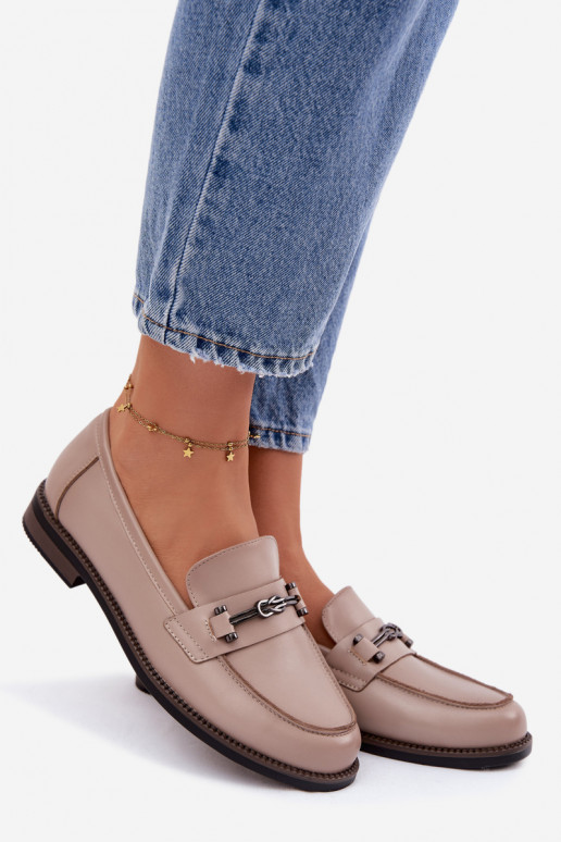 Women's Leather Loafers Vinceza 18132 Beige