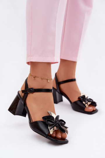 Women's Block Heel Sandals With Decorative Flower Vinceza 20283 Black 2