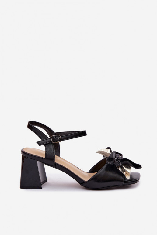 Women's Block Heel Sandals With Decorative Flower Vinceza 20283 Black