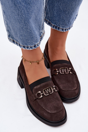 Women's Moccasins Made of Natural Suede Low Heel Vinceza 18127 Chocolate
