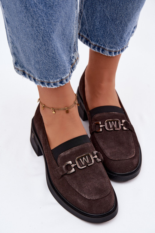 Women's Moccasins Made of Natural Suede Low Heel Vinceza 18127 Chocolate