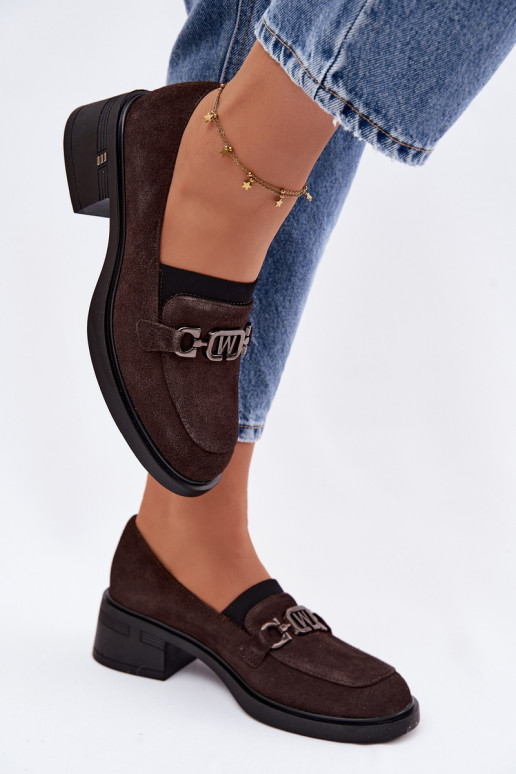 Women's Moccasins Made of Natural Suede Low Heel Vinceza 18127 Chocolate
