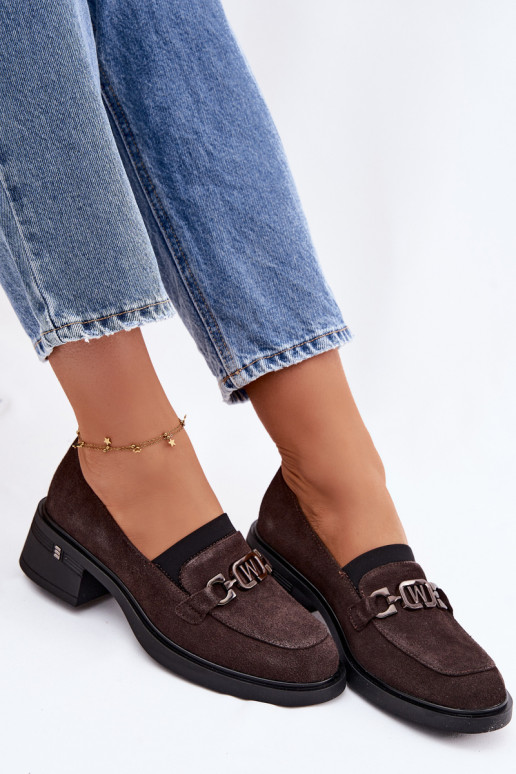 Women's Moccasins Made of Natural Suede Low Heel Vinceza 18127 Chocolate