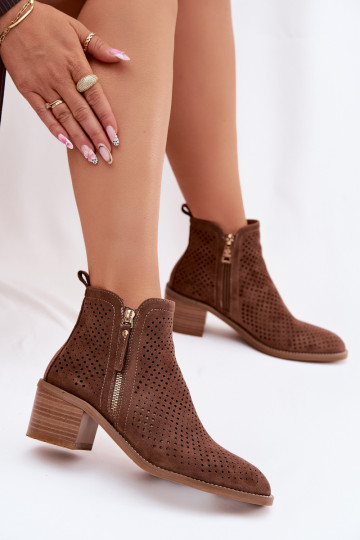 Women's Perforated Ankle Boots Vinceza 58621 Brown