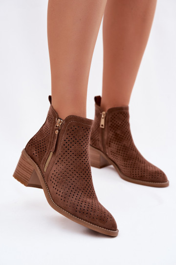 Women's Perforated Ankle Boots Vinceza 58621 Brown 2