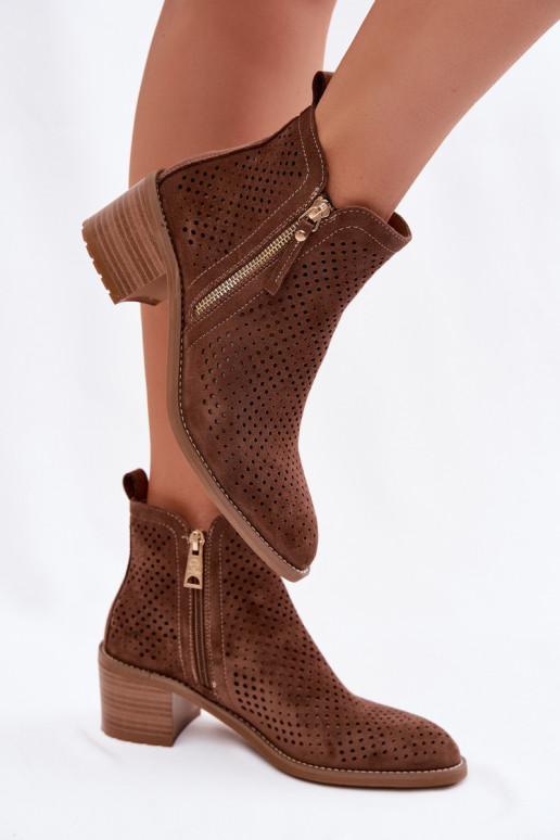 Women's Perforated Ankle Boots Vinceza 58621 Brown